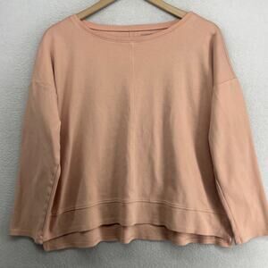 EILEEN FISHER Top M Organic Cotton Interlock Boat Neck Long Sleeve Orange USA